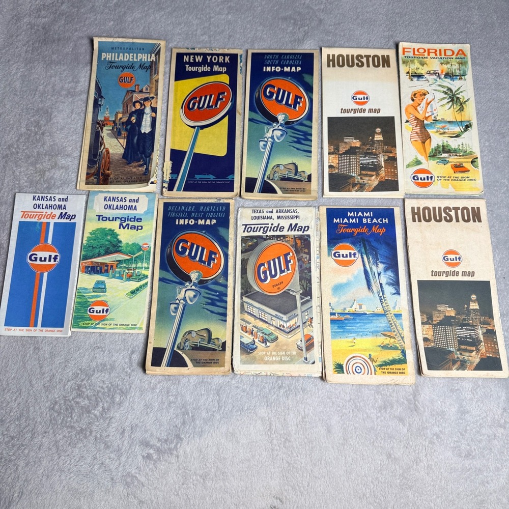 Gulf Oil Tourgide Map Lot 11 Vintage Road Maps 60s 70s Retro Petroliana Decor